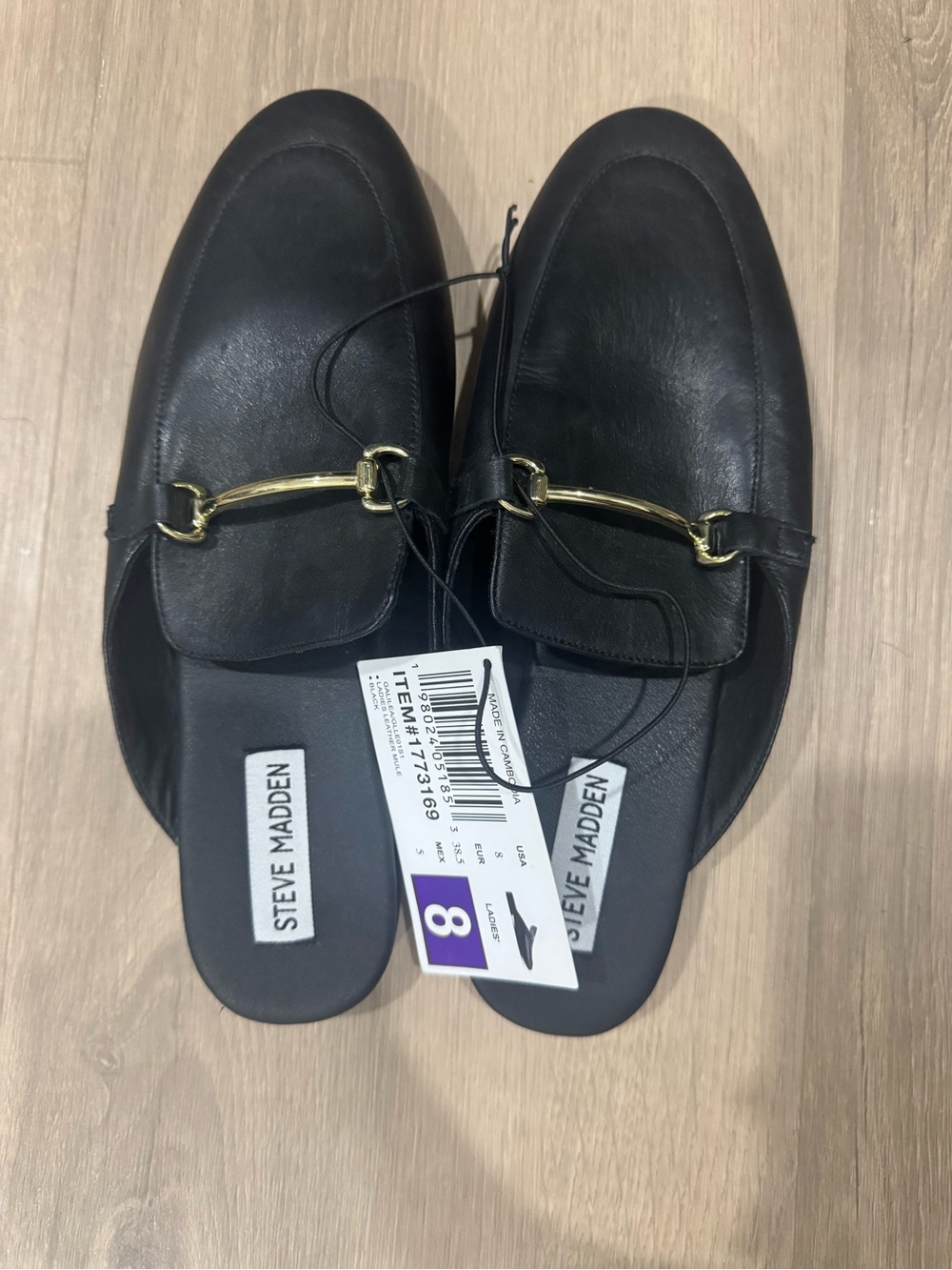 Steve Madden Black Leather Loafers with Gold Bit
